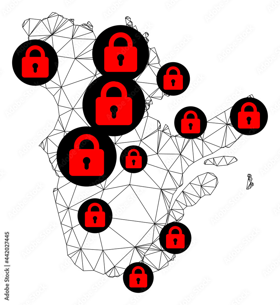 Poster polygonal mesh lockdown map of quebec province. abstract mesh lines and locks form map of quebec pro