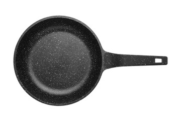 Frying pan with marble covering. Fry pan isolated on white. Top view.