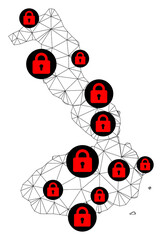 Polygonal mesh lockdown map of Galapagos - Isabela Island. Abstract mesh lines and locks form map of Galapagos - Isabela Island.