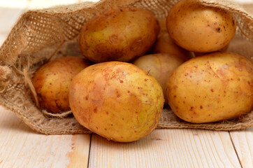 washed early potatoes in a bag close-up