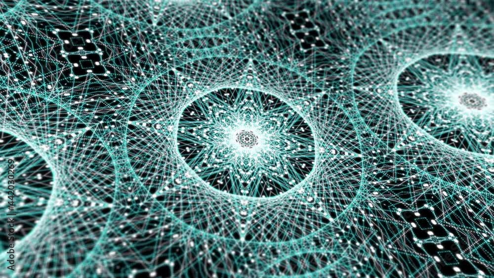 Aufkleber digital mandala fractal seamless loop abstract motion graphics. floral lines grid in multicolor in a