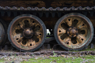 Fototapeta na wymiar Soviet military engineering vehicle continuous track and wheels