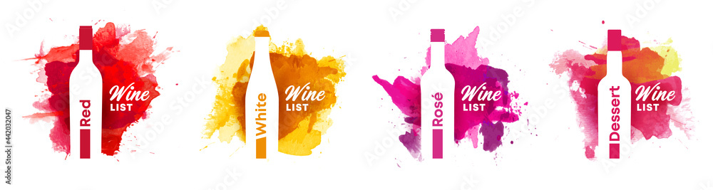 Canvas Prints wine list cover bundle set of watercolor background with shape of wine bottle