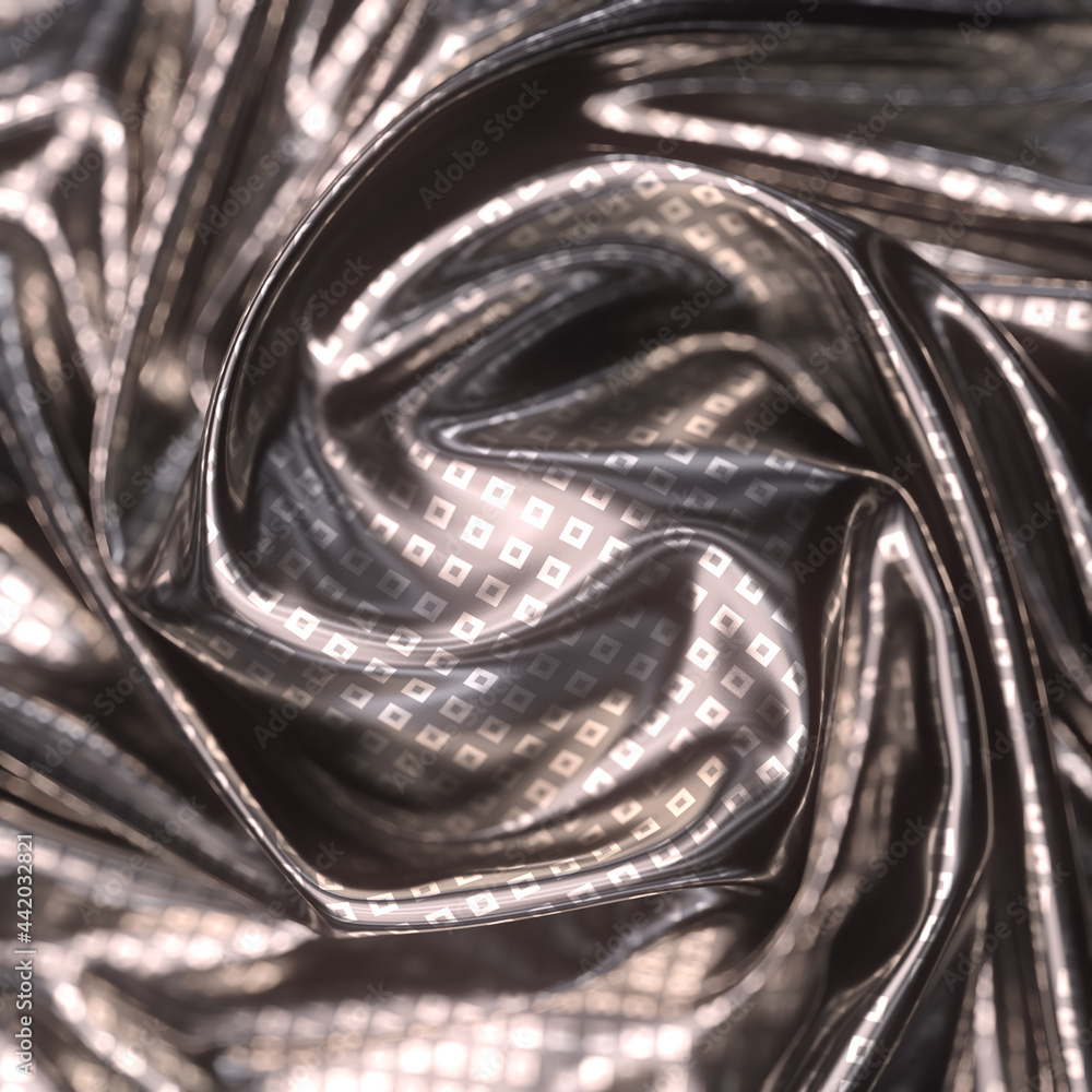 Poster luxury fabric with a pattern of shiny squares. modern digital illustration. 3d rendering abstract wa