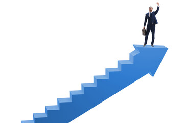 Businessman climbing career ladder in business concept