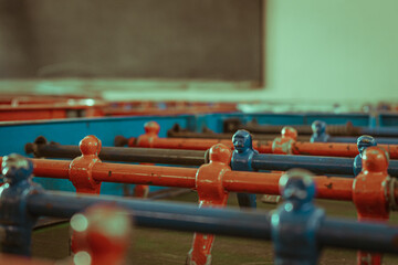 empty schoolyard, courtyard and chairs on the table, bleachers and grandstands with church background