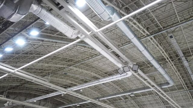slow panorama of the roof of the ice palace stadium inside