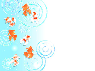 Fototapeta na wymiar 金魚と水面のイラスト背景