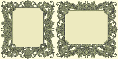 Vintage decorative ornamental frames. Design set. Editable hand drawn illustration. Vector engraving. Isolated on light background. 8 EPS - 442035459