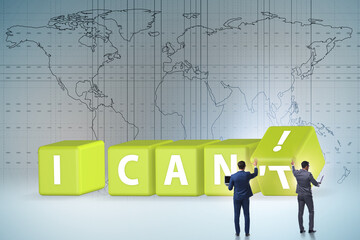 Determination concept with rotating cubes and businessman