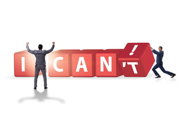 Determination concept with rotating cubes and businessman