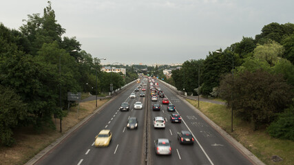 Cars in motion on a busy road in Warsaw