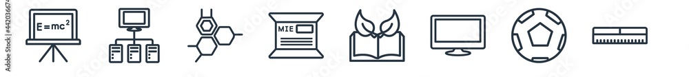 Aufkleber linear set of education outline icons. line vector icons such as theory of relativity, computer and 