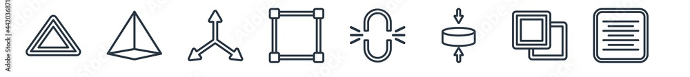 Poster linear set of geometric figure outline icons. line vector icons such as triangle, prism, coordinates
