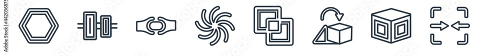 Poster linear set of geometric figure outline icons. line vector icons such as polygon, vertical alignment,