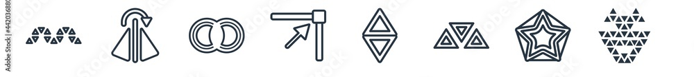 Poster linear set of geometry outline icons. line vector icons such as triangular shapes forming waves, fli