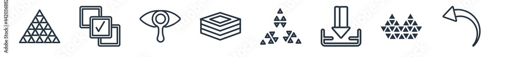 Poster linear set of geometry outline icons. line vector icons such as multiple triangles triangle, select 