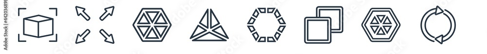 Aufkleber linear set of geometry outline icons. line vector icons such as 3d cube, extend, polygonal hexagonal