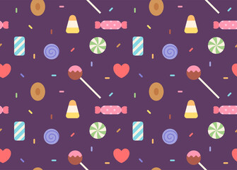 A pattern background with a regular arrangement of cute candies. Simple pattern design template.