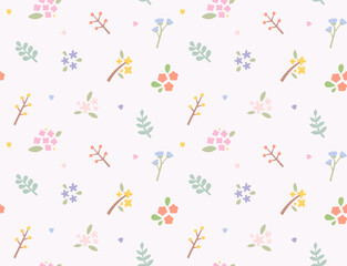 Simple and cute flower and leaf design seamless pattern.