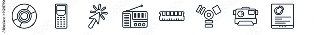 Aufkleber linear set of hardware outline icons. line vector icons such as bluray, keypad phone, mouse pointer,