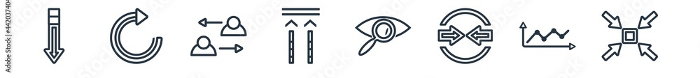 Poster linear set of user interface outline icons. line vector icons such as bottom arrows, refresh page ar