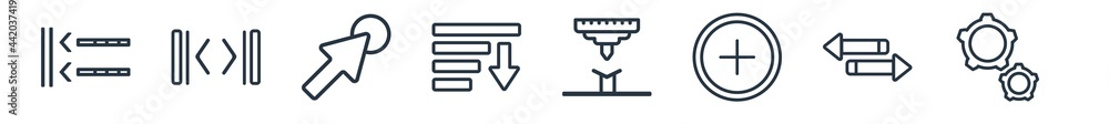Poster linear set of user interface outline icons. line vector icons such as slim right, gap, mouse cursor,