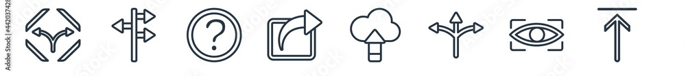 Poster linear set of user interface outline icons. line vector icons such as bifurcation, opposite directio