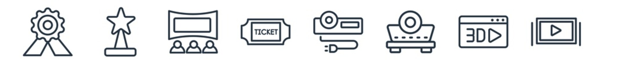 linear set of cinema outline icons. line vector icons such as award, star movie award, null, null, projector with plug, theatre screen vector illustration.