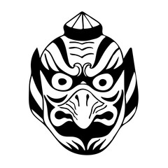 Obraz premium Vector image of an Japanese theater mask Karura bird on white background