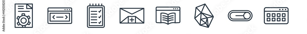 Aufkleber linear set of web outline icons. line vector icons such as page setting interface, slider, create li