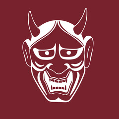 Vector image of an Japanese theater mask Hannya, Hennya on red background
