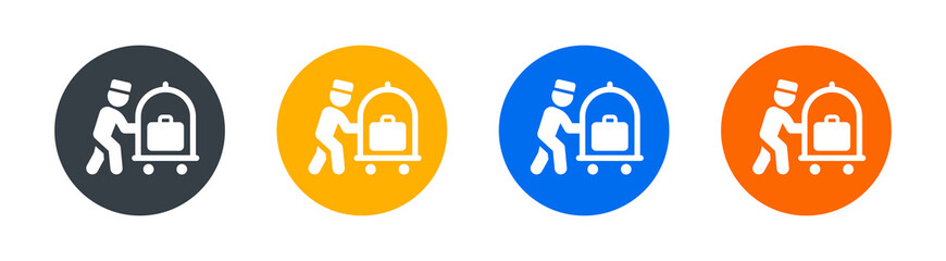 Bellboy with luggage cart icon. Vector icon isolated on white background. - obrazy, fototapety, plakaty