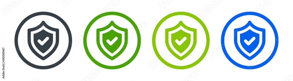 Poster Security approved icon. Shield with check vector isolated on white background. Secured concept
