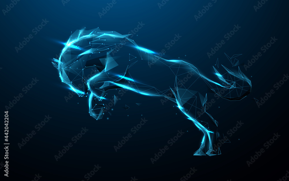 Poster horse run with low polygon line, triangles, and particle style design. illustration vector