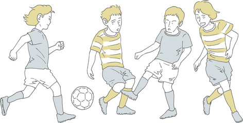 サッカーをする4人の男