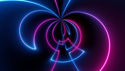 neon blue pink abstract flower circle futuristic ultraviolet curvy glowing dna neuron lines laser scientific Sci-Fi high resolution abstract black background mobile apps web and social media posts