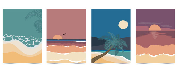Strand ansichtkaart met zon, zee en lucht in de nacht