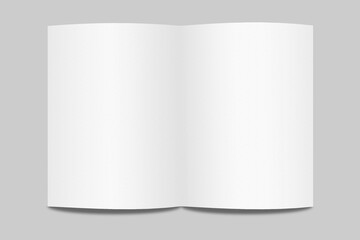 Realistic blank bifold brochure for mockup. Catalog illustration. 3D Render.