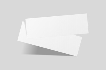 Realistic blank event ticket for mockup. Voucher or coupon illustration. 3D Render.