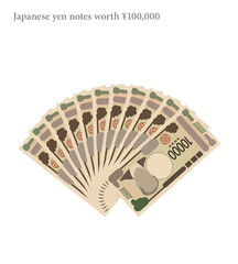 Vector illustration of Japanese yen notes worth ¥100,000 from 2024