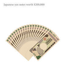Vector illustration of Japanese yen notes worth ¥200,000 from 2024