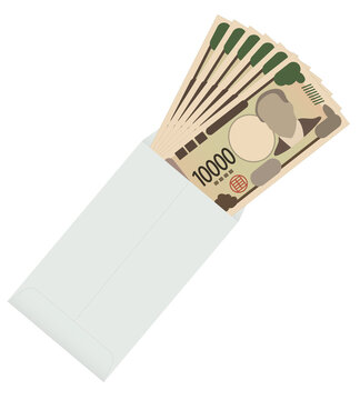Vector illustration of an envelope with 50,000 yen in it from 2024