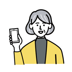 女性　シニア　ベクター　ポップ　携帯電話　スマホ
