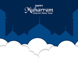 Happy Muharram Greeting Card Mosque Cloud Vector