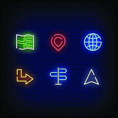 Maps and Navigation Symbol Neon Signs Style Text Vector