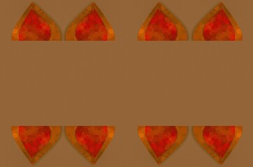 Abstract golden yellow and warm orange red heart shape border with blank background space in center 
