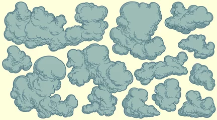 Keuken spatwand met foto Clouds in the sky. Design set. Editable hand drawn illustration. Vector engraving. Isolated on light background. 8 EPS © Marzufello