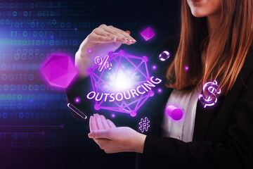 Business, Technology, Internet and network concept. Young businessman working on a virtual screen...