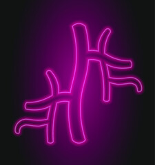 Anatomy, vein, medical vector icon. Medicine emblem. Glowing sign. Neon blood vessels icon in line style. Artery and vein symbol. Part of human circulatory system. Vector illustration.